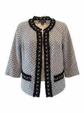 A. Giannetti Black & White Tweed Open-Front Jacket with Fringe Trim - Sharp!!